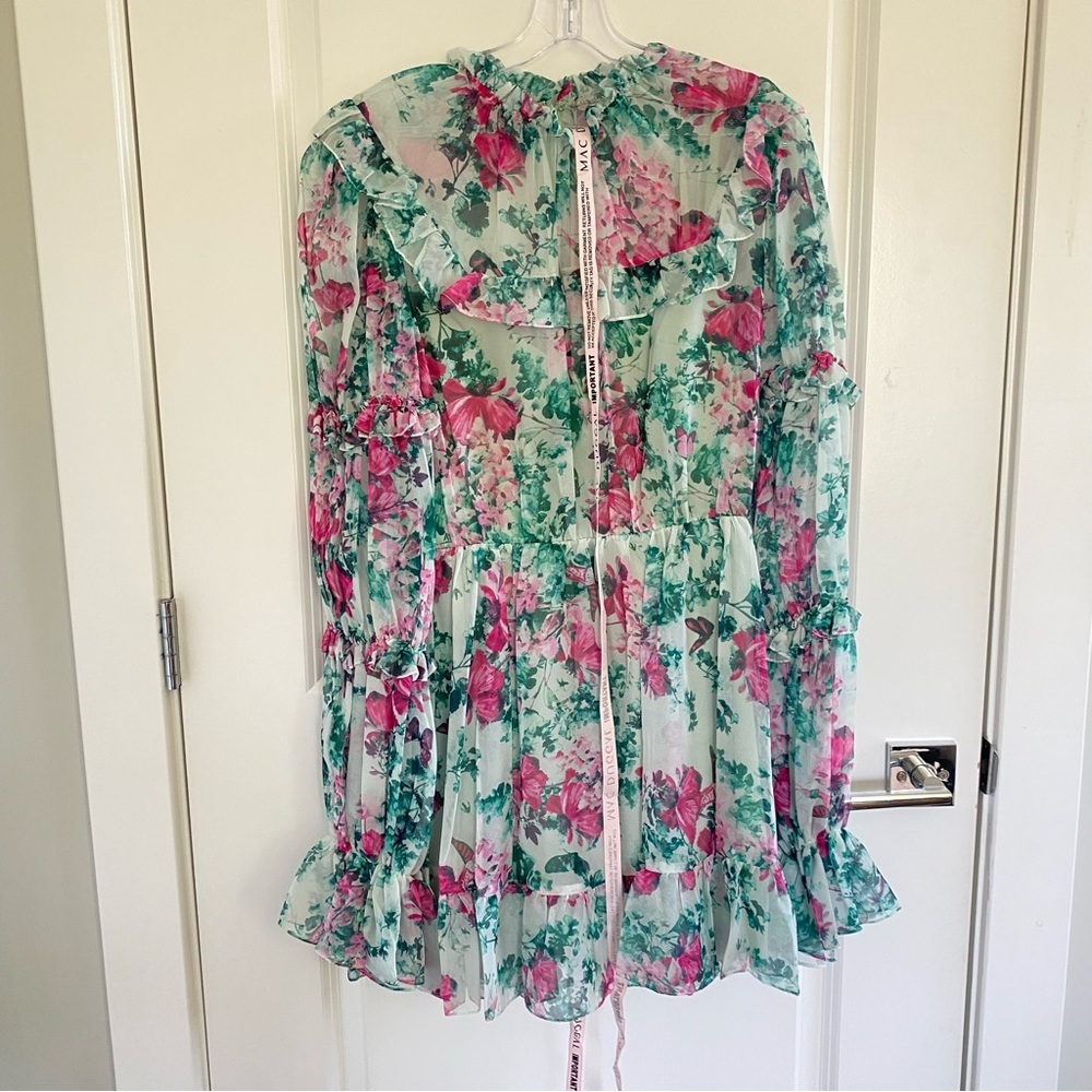 Anthropologie  Romantic Mac Duggal Floral Mini Dress - Pink and Green - Picture 3 of 7